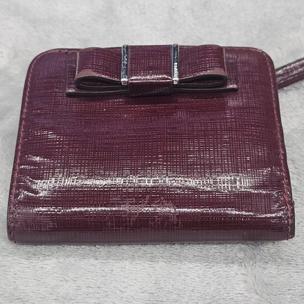 Coach‎ Darcy Bow Bifold Mini Wallet Plum Saffiano Leather Snap Coin Zip Pocket